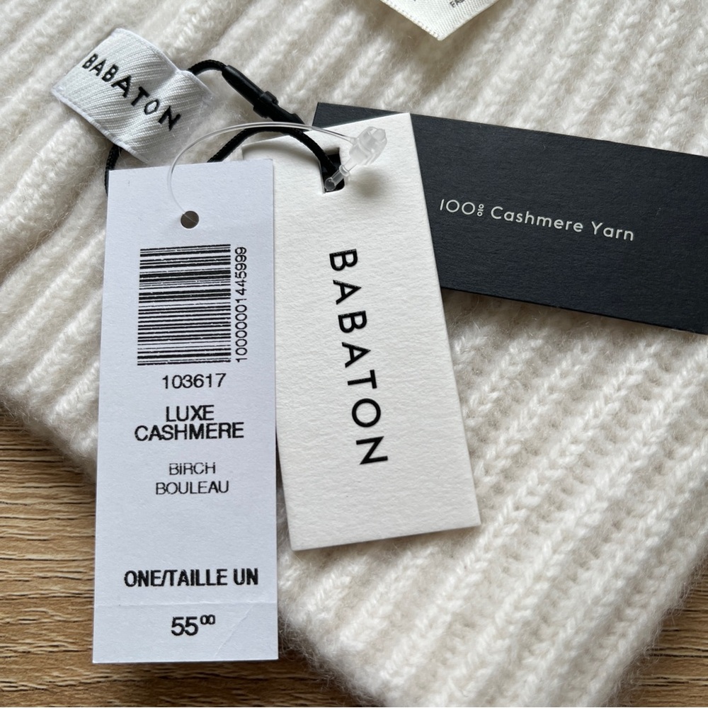 Aritzia Babaton 100% Cashmere Beanie Hat Cream Ivory Ribbed Knit NEW with Tags - Picture 12 of 13